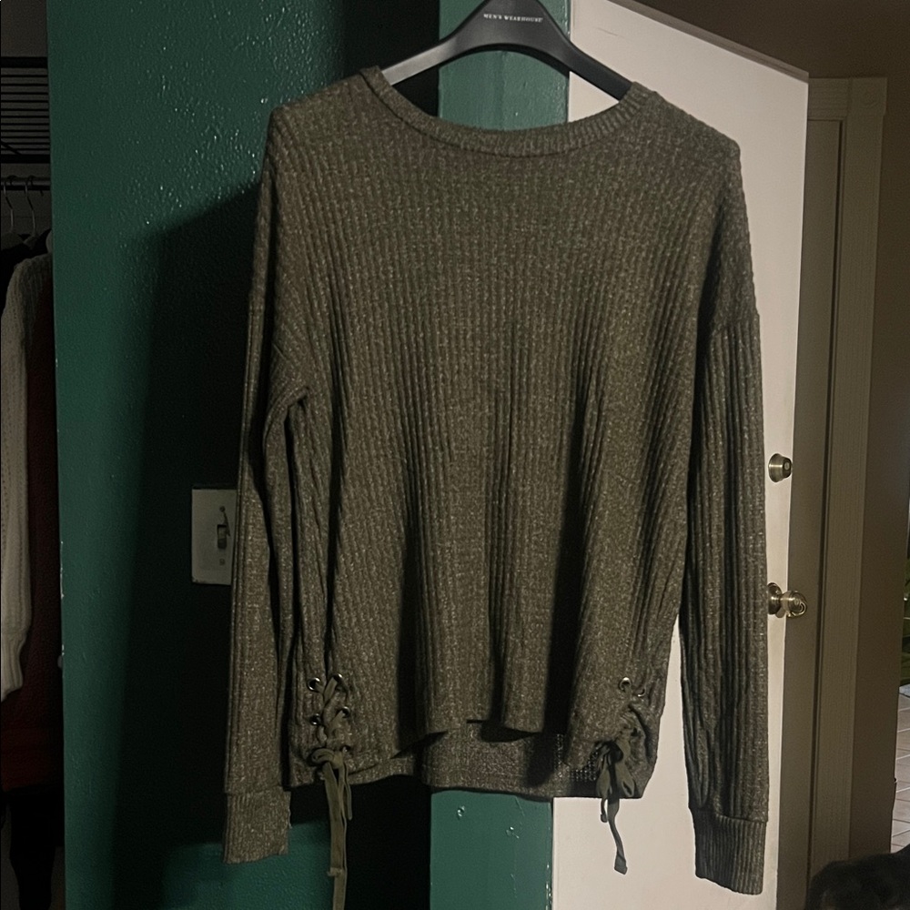 SO Olive Green Long Sleeve Top with Side Ties